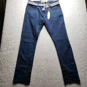 Huntington Skinny Fit Jeans Mens 38x32 Blue Slim Stretch Denim Belted Pants